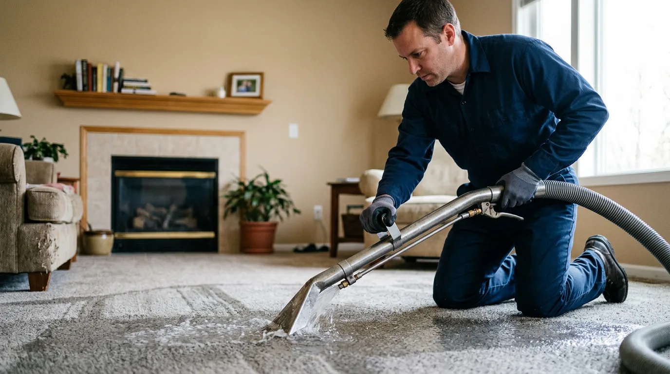 Water damage restoration technician working near Medford, OK